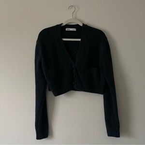 Zara Navy Cropped Knit Cardigan